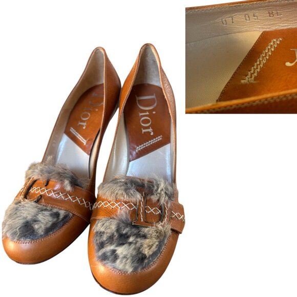 VTG. CHRISTIAN DIOR RABBIT FUR CD LOGO PUMPS HEELS US 7.5/38 NEW! - Picture 3 of 7